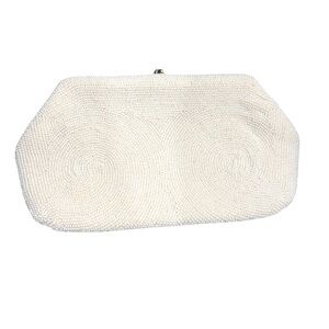 Saks Fifth Avenue White Beaded Clutch